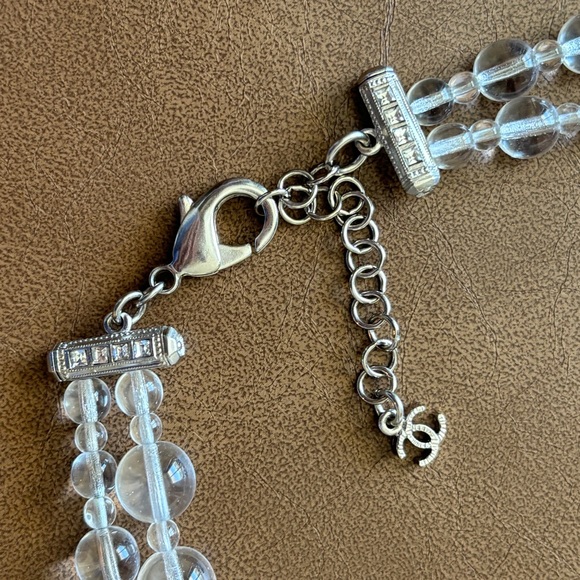 Chanel Authentic 20” Crystal Trans Clear Necklace Double Layer Double CC Logo - Picture 6 of 14